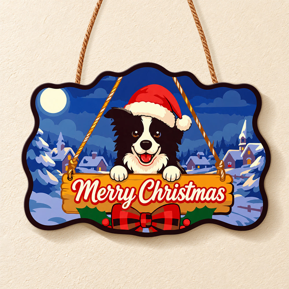 Collie merry christmas paint by numbers door hanger finished design