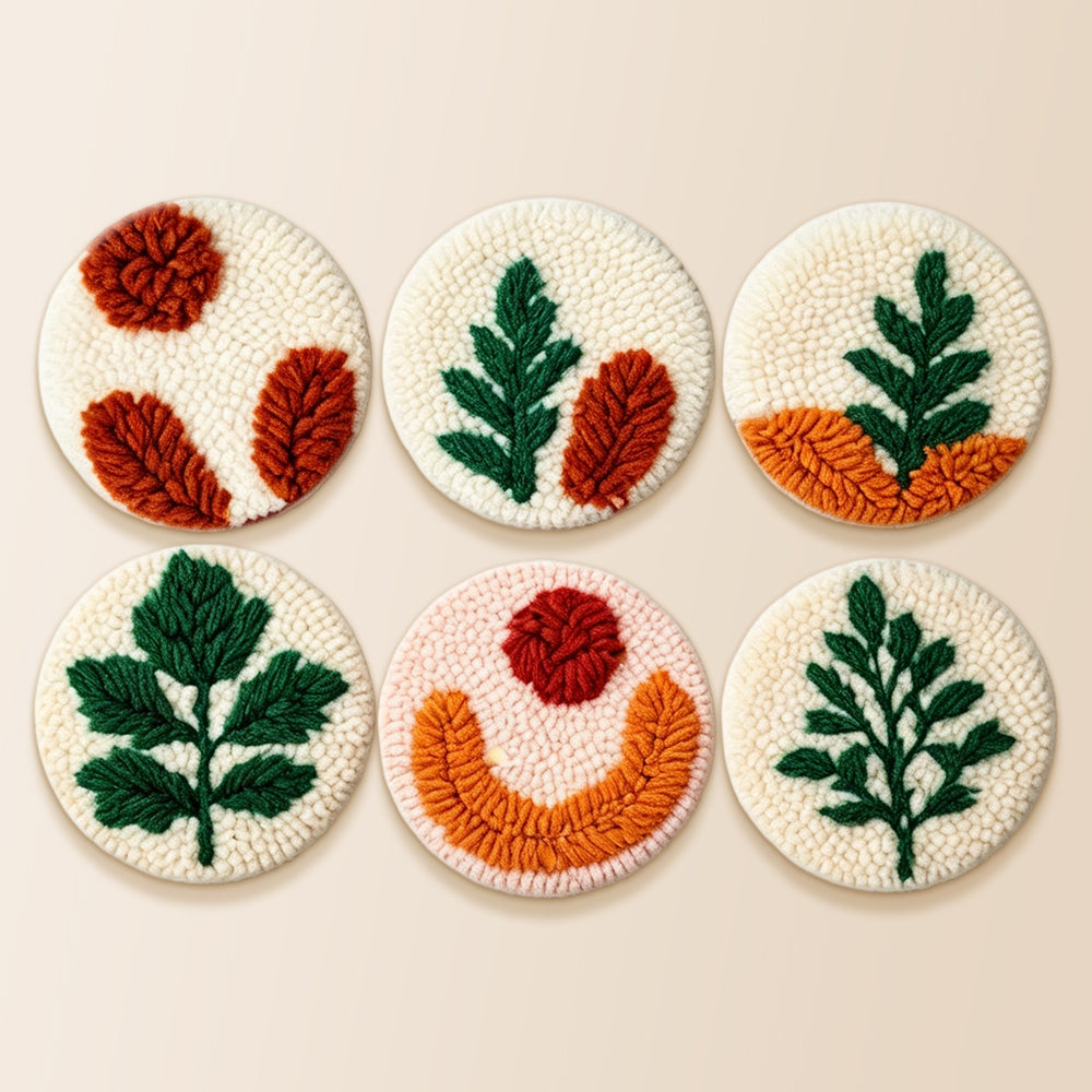 Color-block botanical punch needle coaster kit finished handmade coasters