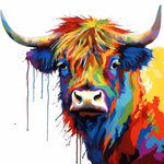 Color‑drip highland cow cross stitch kit for beginners