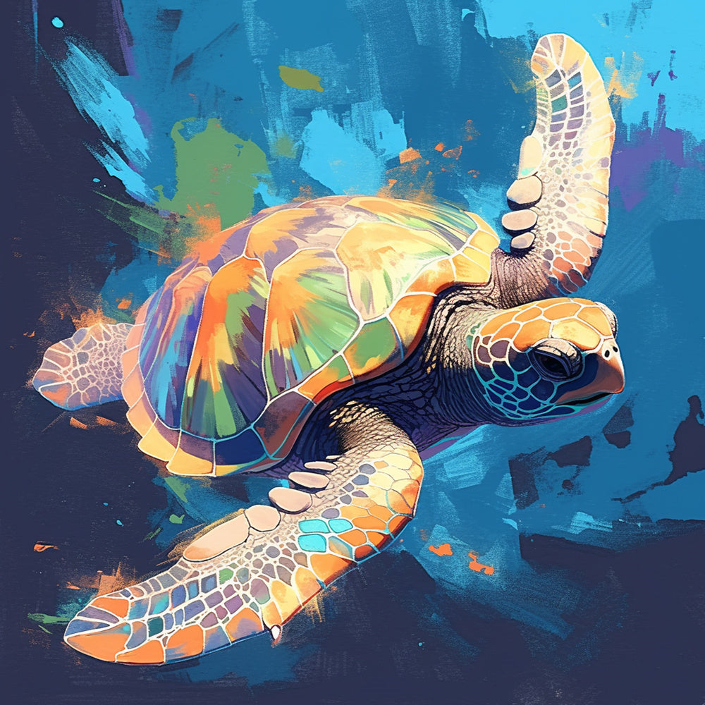 Color painted sea turtle cross stitch kit for beginners