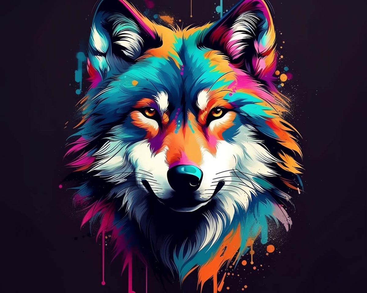 Color splash wolf portrait cross stitch kit for beginners