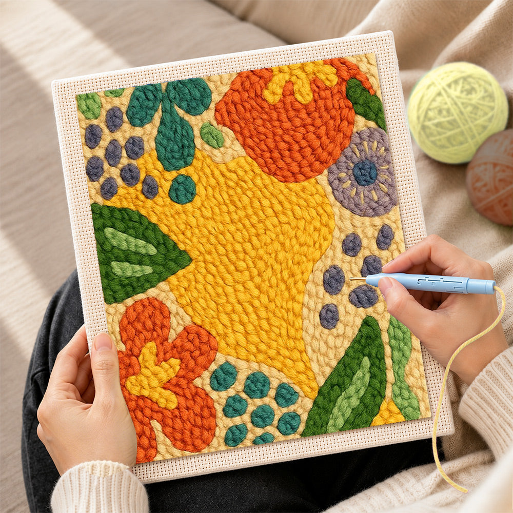 Creating handmade colorful abstract botanical punch needle artwork