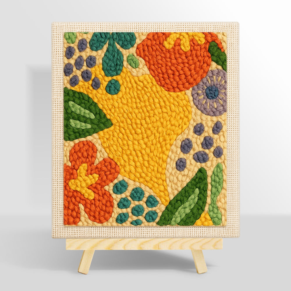 Colorful abstract botanical punch needle kit for beginners