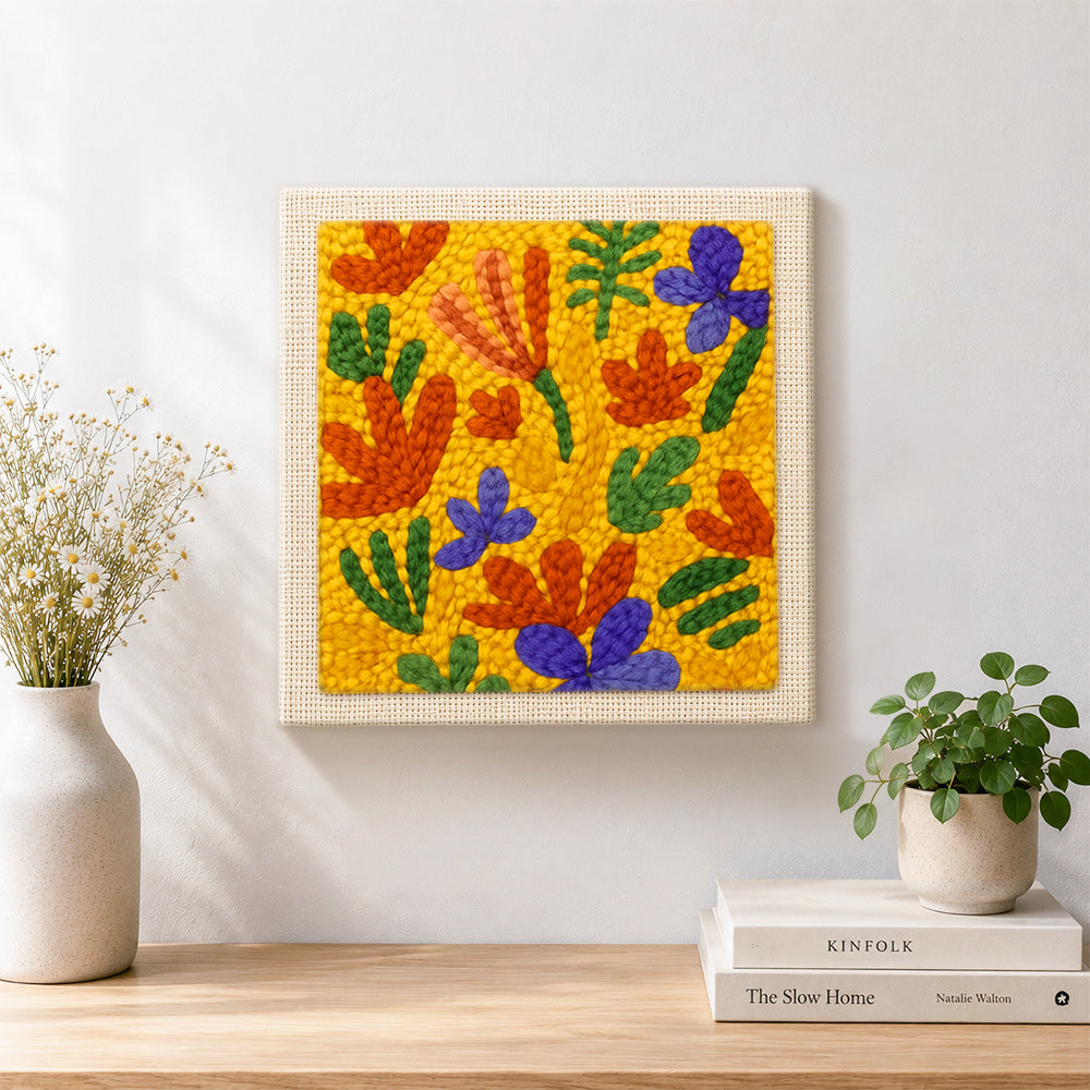 Finished colorful abstract petals artwork displayed on a wall