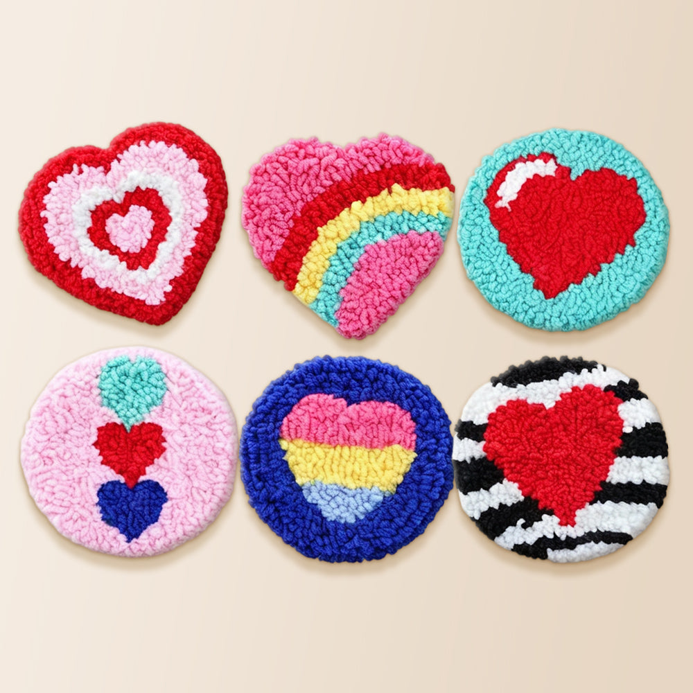 Colorful and romantic heart punch needle coaster kit finished handmade coasters