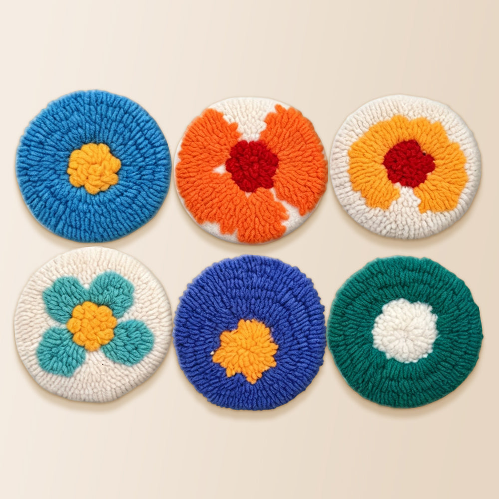 Colorful and simple flowers punch needle coaster kit finished handmade coasters