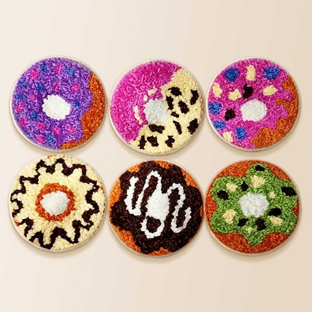 Colorful and sweet donut punch needle coaster kit finished handmade coasters