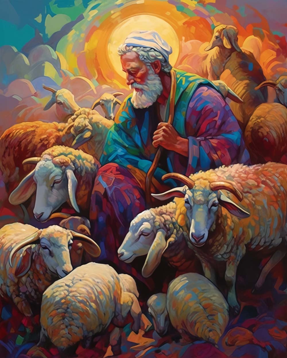 Colorful art shepherd and sheep cross stitch kit for beginners
