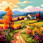 Colorful autumn farm house cross stitch kit for beginners