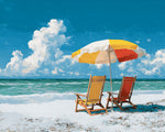Colorful beach umbrella and lounge chairs cross stitch kit for beginners