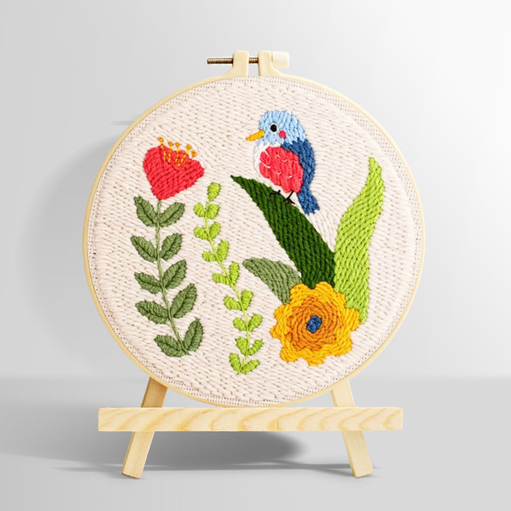 Colorful bird and flowers punch needle kit for beginners