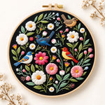 Colorful birds and wildflowers embroidery kit