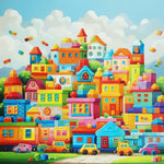 Colorful block town cross stitch kit for beginners