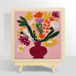Colorful bouquet in burgundy vase punch needle kit for beginners