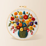 Colorful bouquet with berries needle felting kit for beginners with a round wooden frame