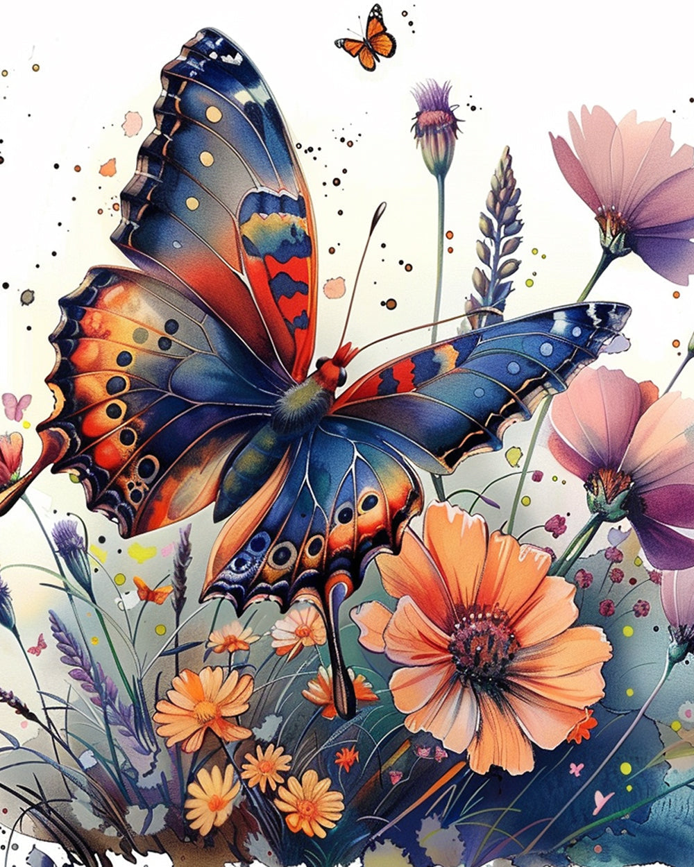 Colorful butterfly on wildflowers cross stitch kit for beginners