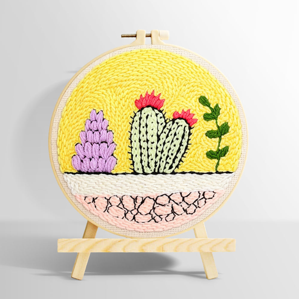 Colorful cacti garden punch needle kit for beginners