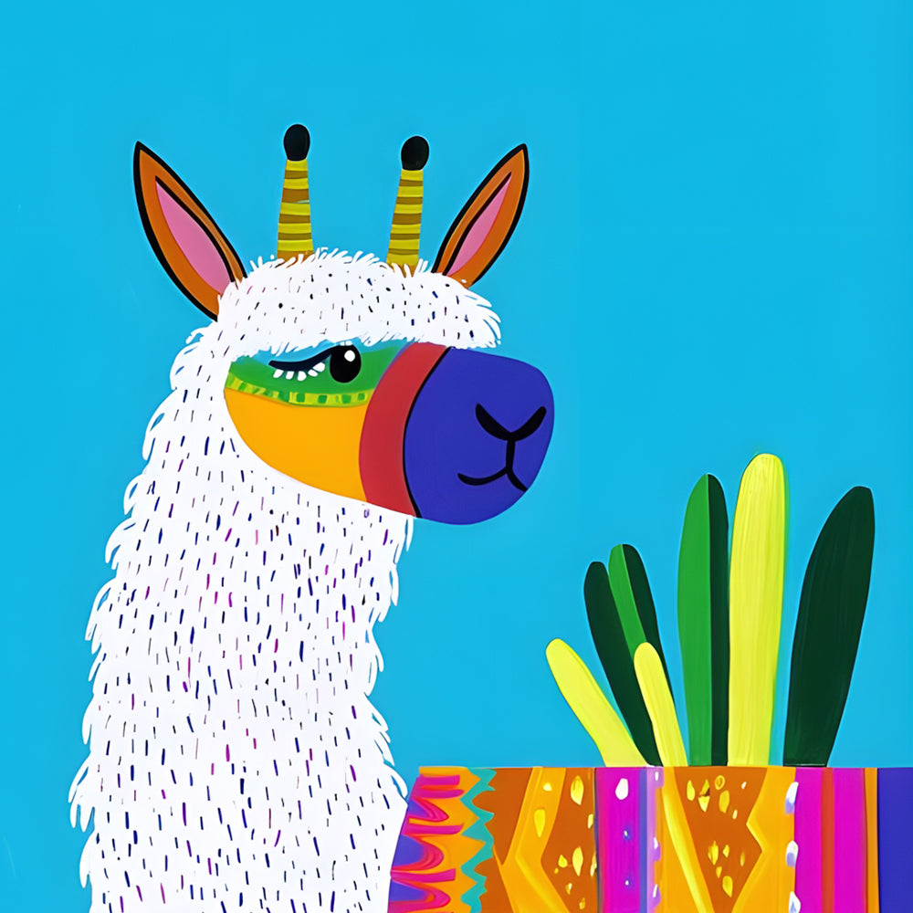 Colorful cartoon llama art cross stitch kit for beginners
