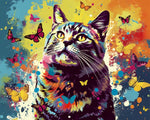 Colorful cat with butterflies cross stitch kit for beginners