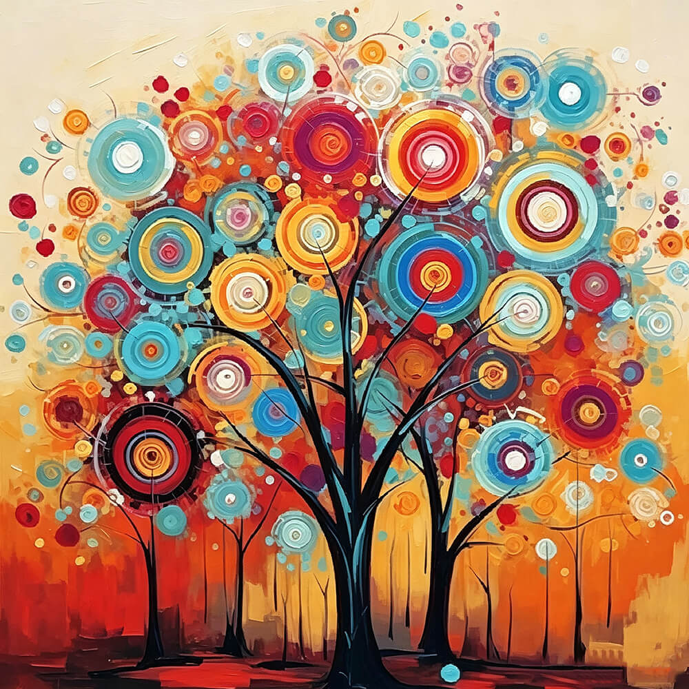 Colorful circle tree art paint by numbers kit for beginners