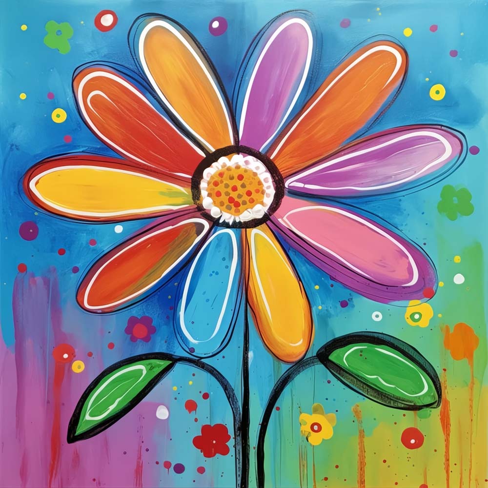 Colorful daisy with white outlines cross stitch kit for beginners