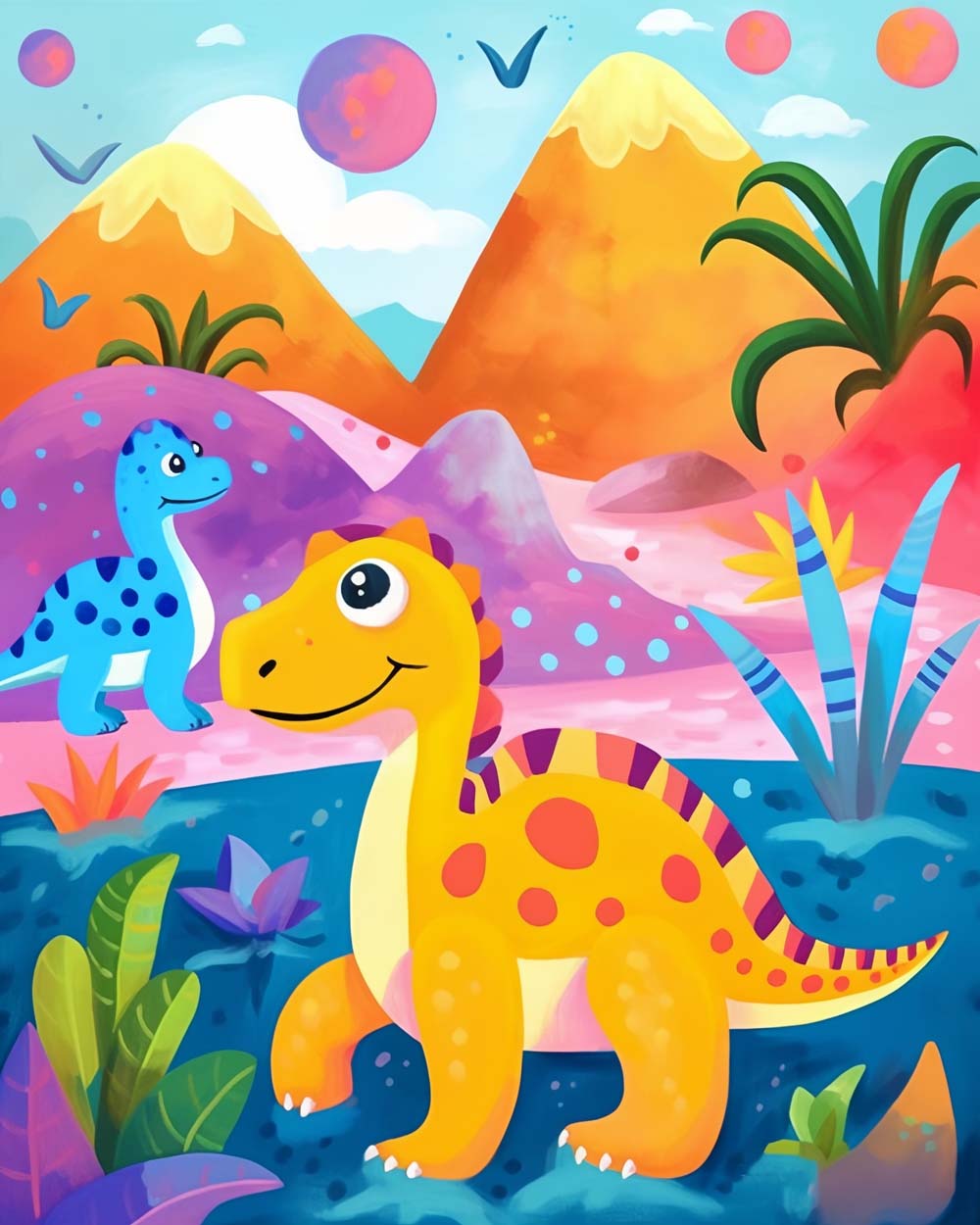 Colorful dino world cross stitch kit for beginners