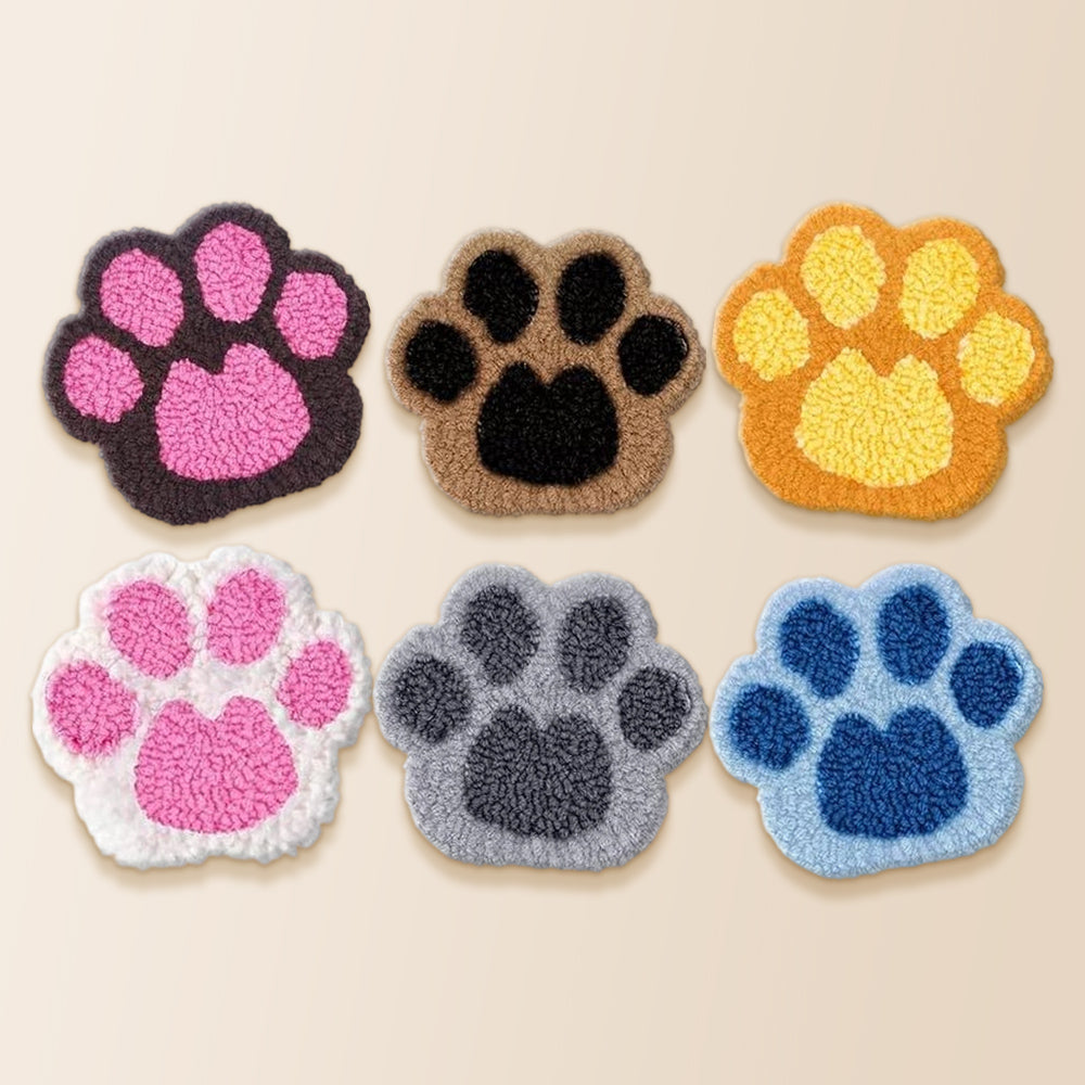 Colorful dog paw prints punch needle coaster kit finished handmade coasters