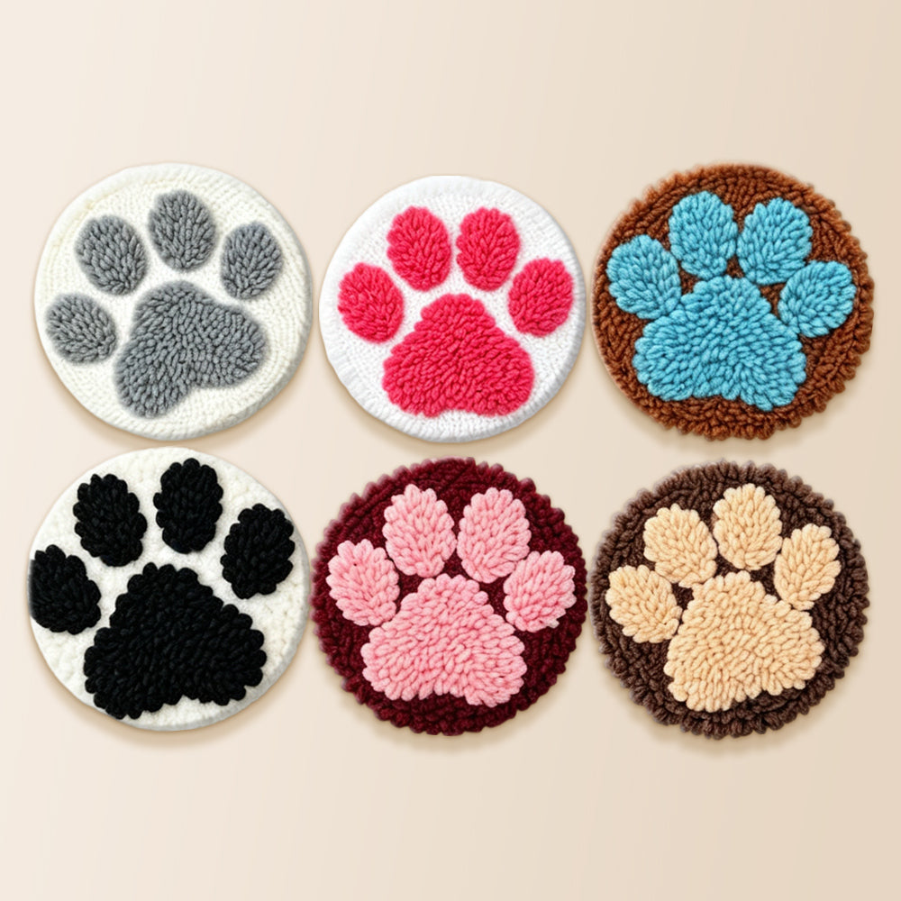 Colorful dog paws punch needle coaster kit finished handmade coasters