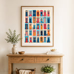 Finished colorful doors cross stitch artwork displayed as home decor