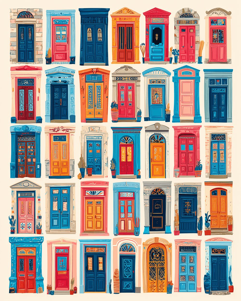 Colorful doors cross stitch kit for beginners