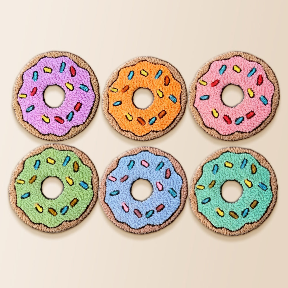Colorful doughnuts punch needle coaster kit finished handmade coasters
