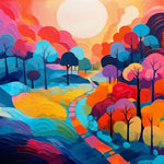 Colorful dreamy tree hill cross stitch kit for beginners