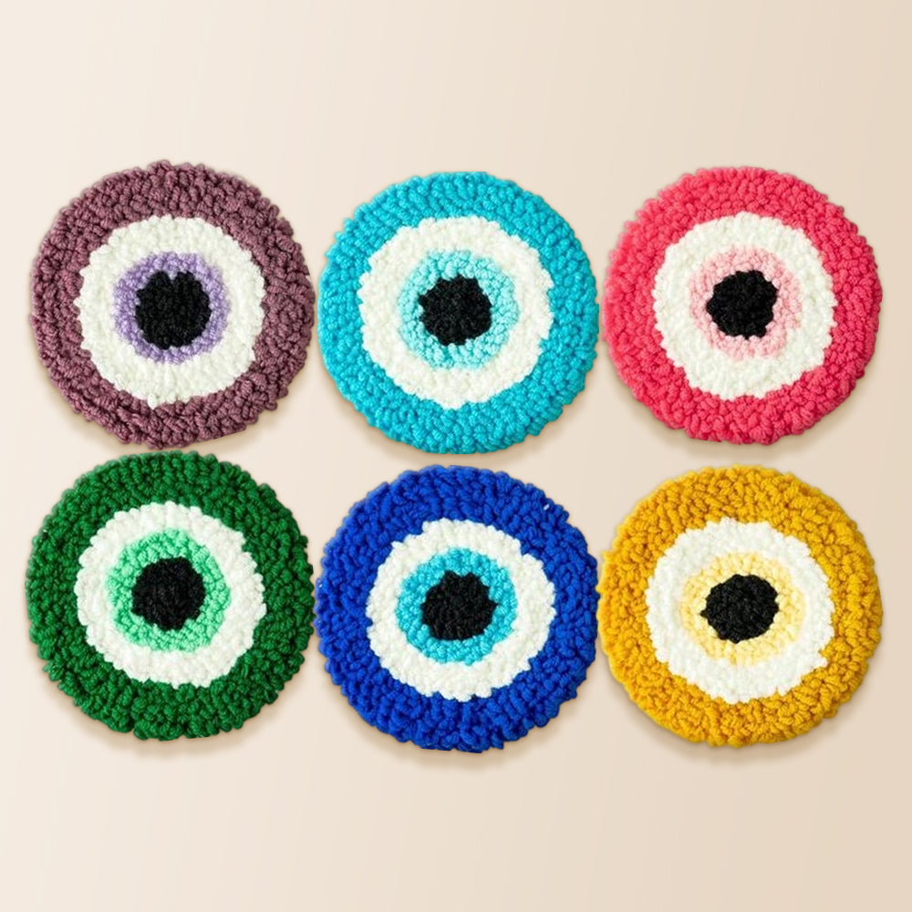 Colorful evil eye punch needle coaster kit finished handmade coasters