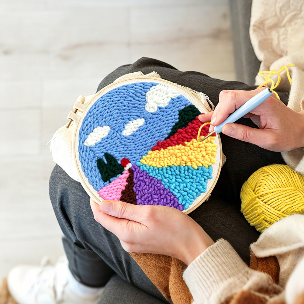 Creating handmade colorful floral field punch needle artwork