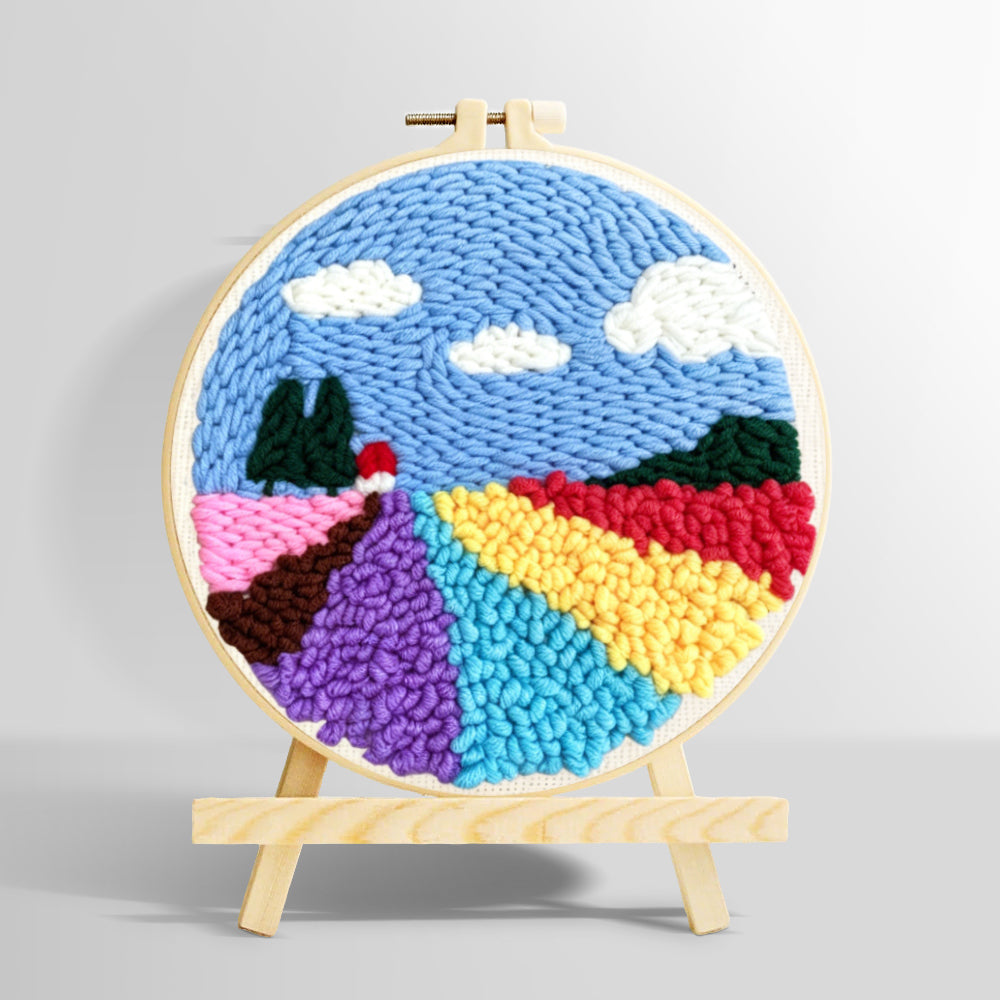 Colorful floral field punch needle kit for beginners