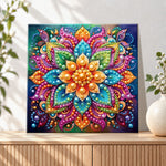 Finished colorful floral mandala pearl diamond painting artwork displayed as holiday home decor