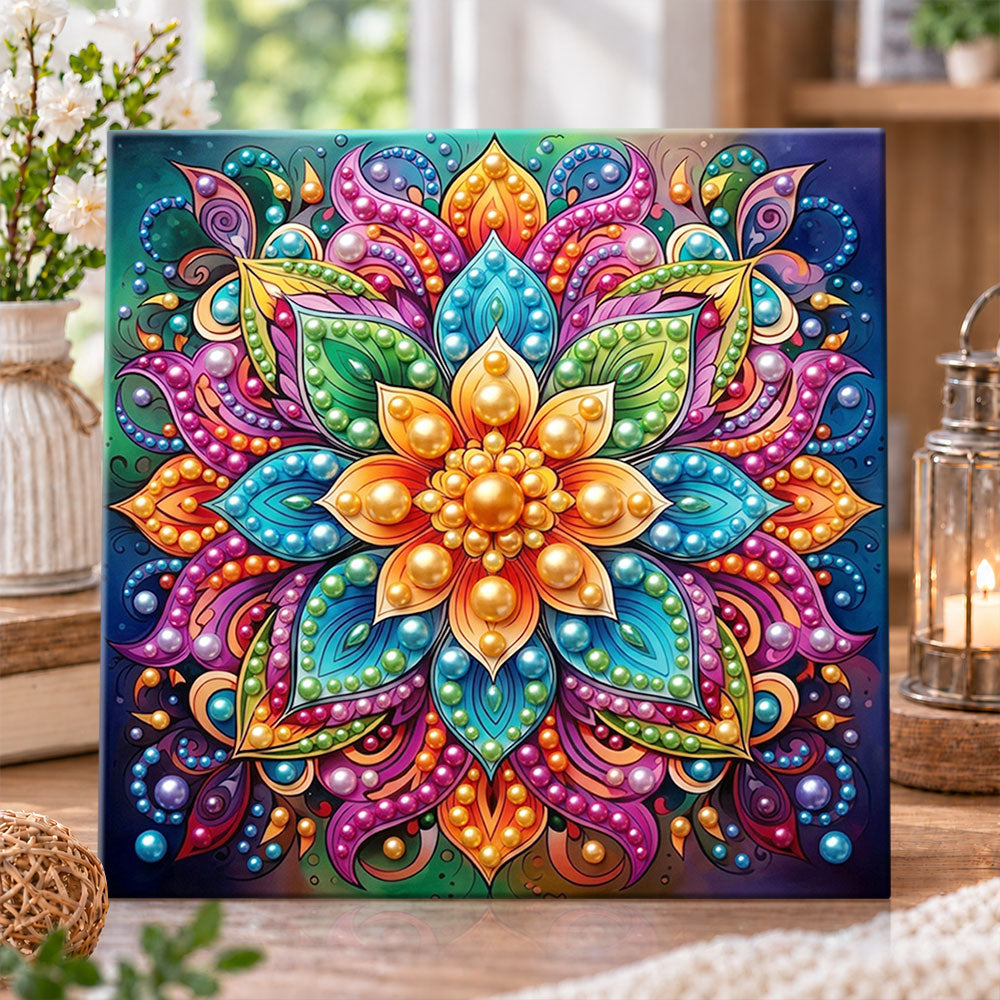 Colorful floral mandala pearl diamond painting kit for beginners