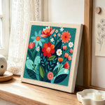 Colorful floral medley punch needle artwork displayed on a table