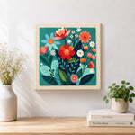 Finished colorful floral medley artwork displayed on a wall