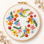 Colorful floral wreath embroidery kit