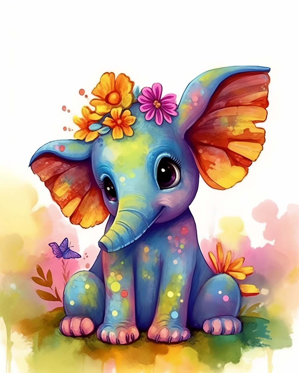 Colorful flower crown elephant cross stitch kit for beginners