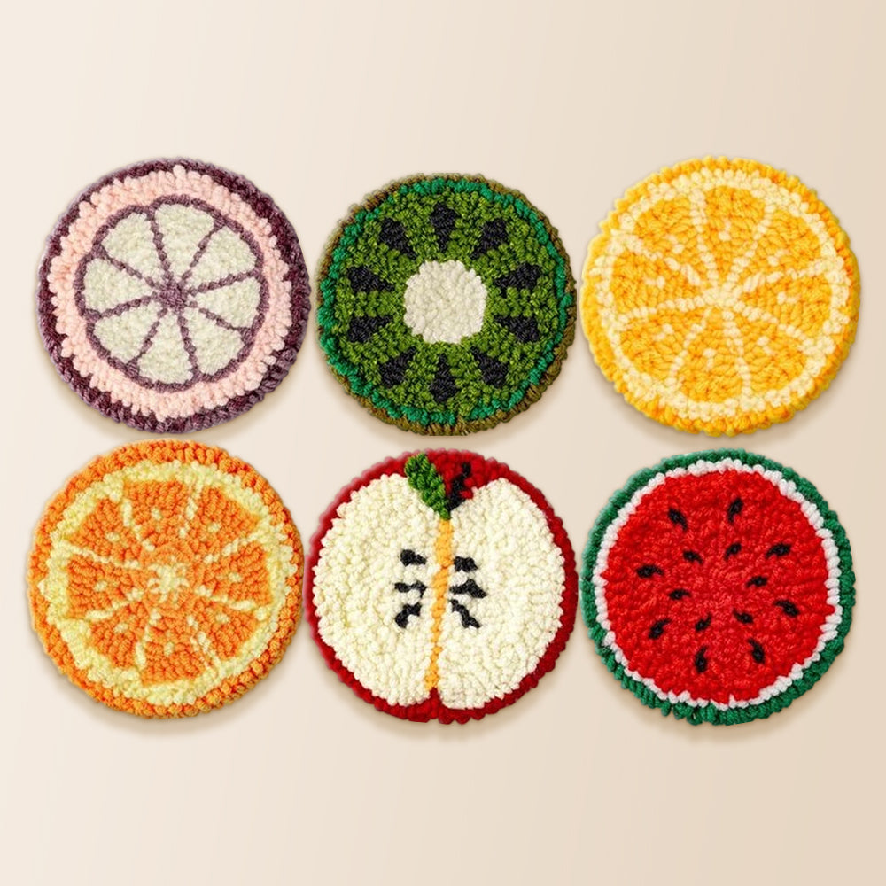 Colorful fruit slice punch needle coaster kit finished handmade coasters