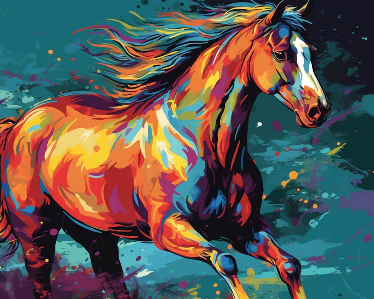 Colorful galloping horse cross stitch kit for beginners