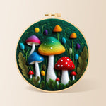 Colorful gradient mushrooms needle felting kit for beginners with a round wooden frame