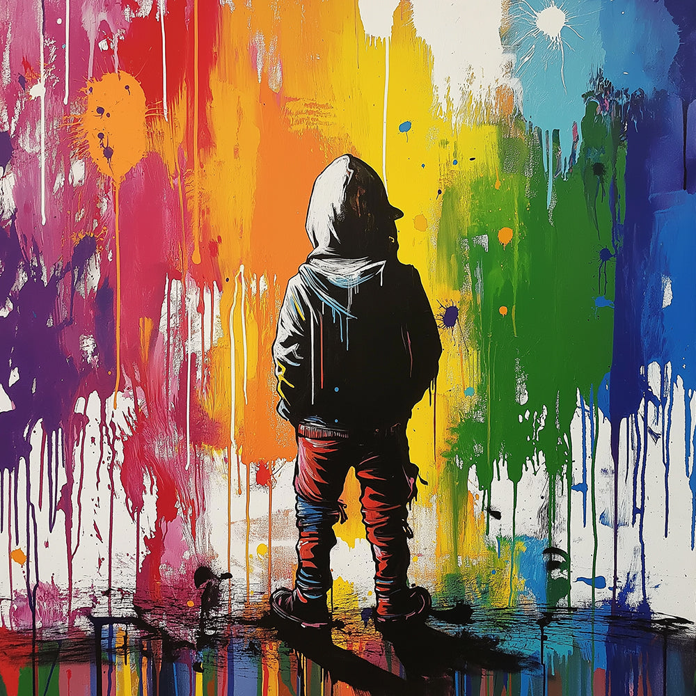 Colorful graffiti-style hoodie boy cross stitch kit for beginners
