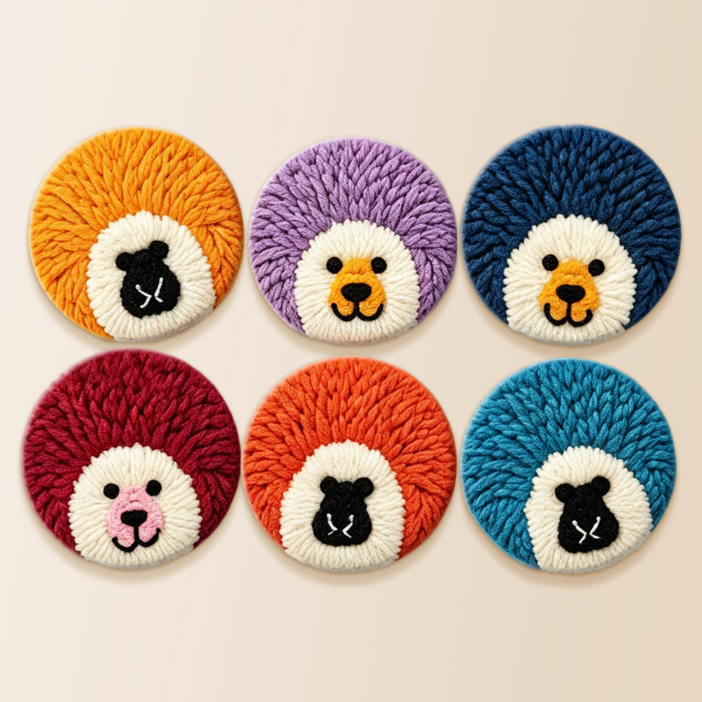 Colorful hedgehogs punch needle coaster kit finished handmade coasters