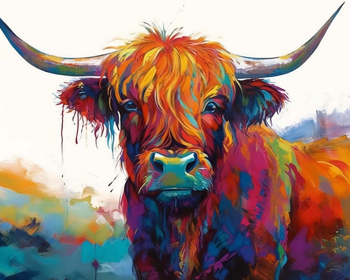 Colorful highland cow portrait cross stitch kit for beginners