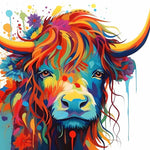 Colorful highland cow with flowers cross stitch kit for beginners