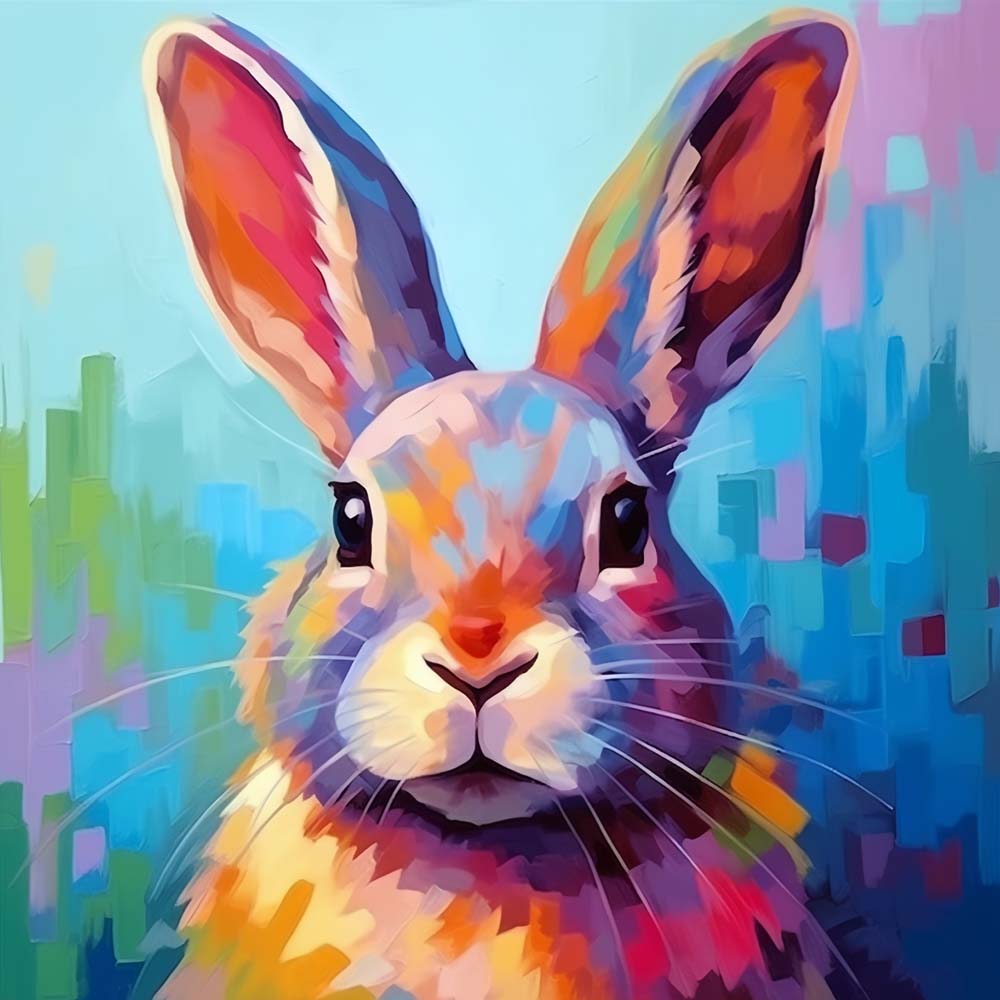Colorful impressionist rabbit cross stitch kit for beginners
