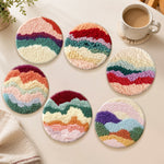 Colorful layered landscape punch needle coasters used for home decoration